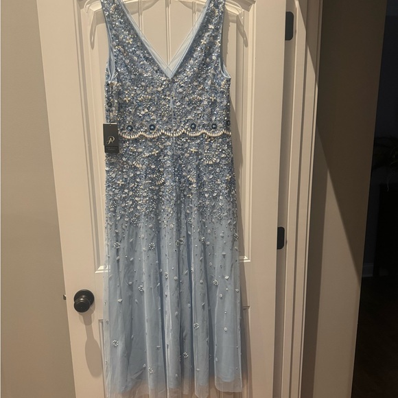 Elegant Blue Evening Gown. Adrianna Papell Women's Beaded Dress. NWT - Picture 9 of 11